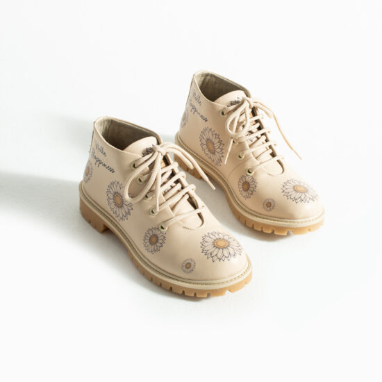 Botines planos beige de piel para mujer con cordones | TUASOLEA