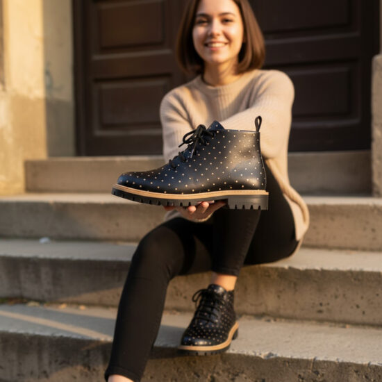 Botines planos negros de piel para mujer con cordones | TUASOLEA