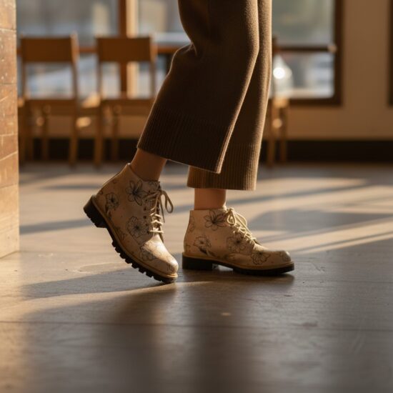 Botines planos beige de piel para mujer con cordones | TUASOLEA