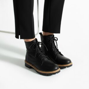 Botas planas de piel negros para mujer Botines mujer