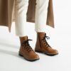 Botas planas de piel beige para mujer con cordones Botines mujer 2