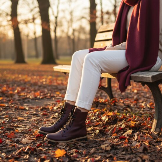 Botas planas de piel burdeos para mujer | TUASOLEA