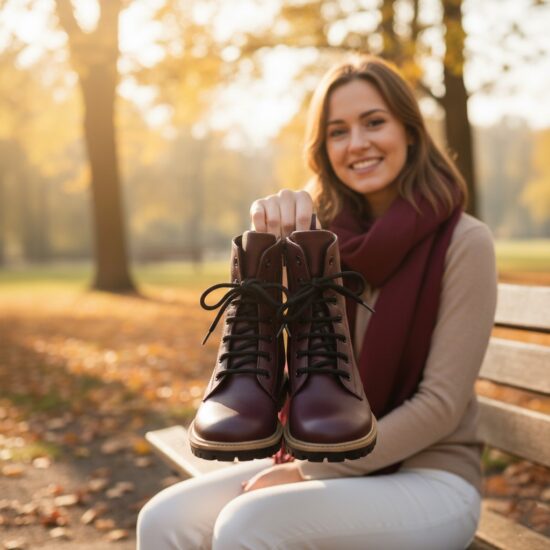 Botas planas de piel burdeos para mujer | TUASOLEA
