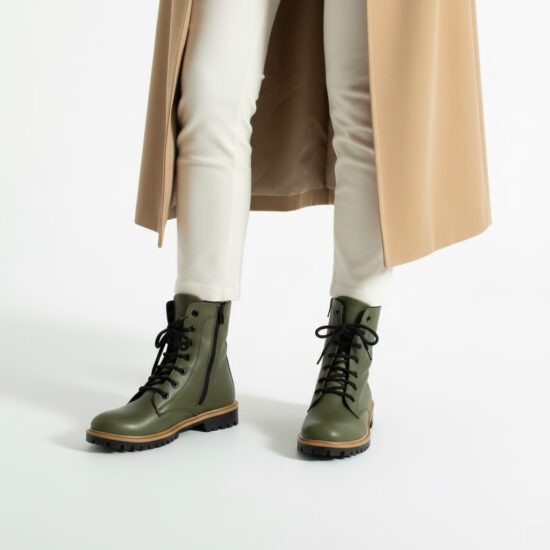 Alternative view of Botas planas de piel verde oscuro para mujer