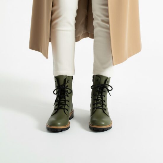 Botas planas de piel verde oscuro para mujer | TUASOLEA