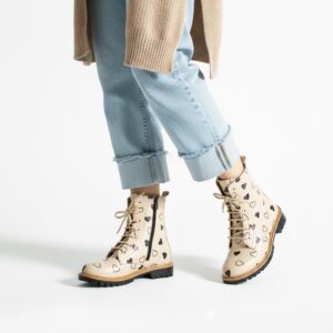 Botas planas de piel beige para mujer con cordones Botines mujer