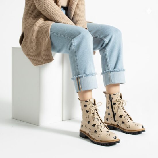 Botas planas de piel beige para mujer con cordones | TUASOLEA