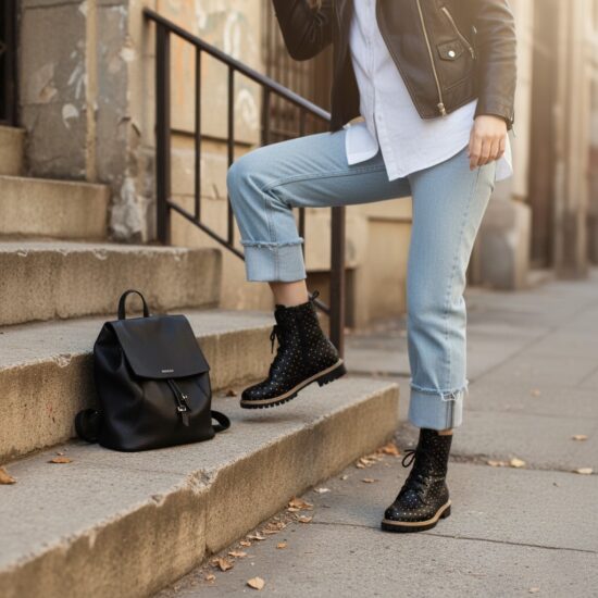 Botas planas negras de piel para mujer con cordones | TUASOLEA