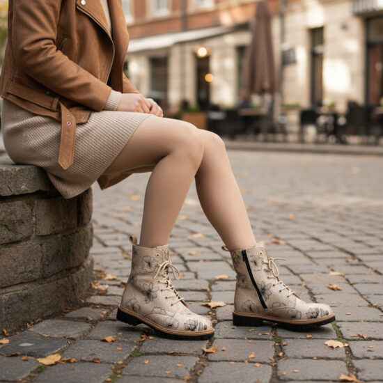 Botas planas de piel beige para mujer con cordones | TUASOLEA