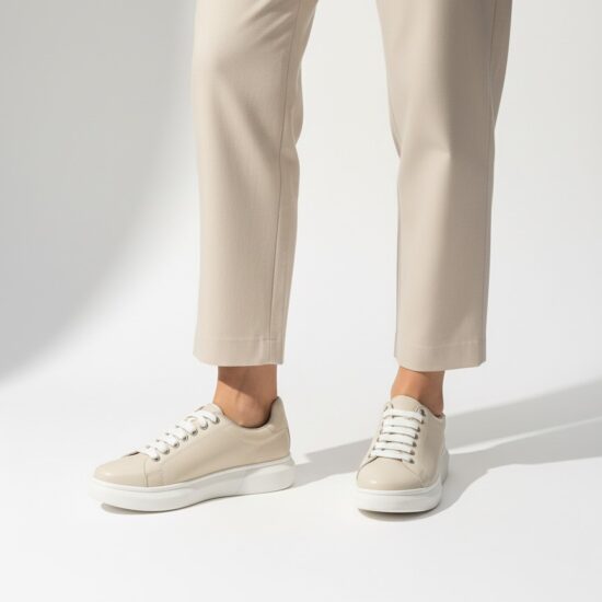 Alternative view of Zapatillas de mujer de piel natural color beige