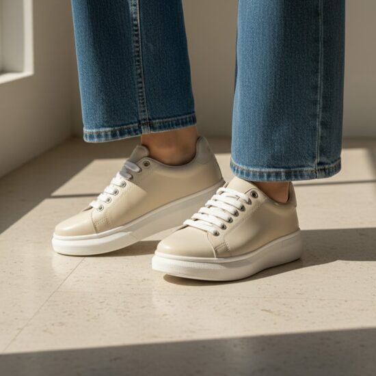 Zapatillas de mujer de piel natural color beige | TUASOLEA