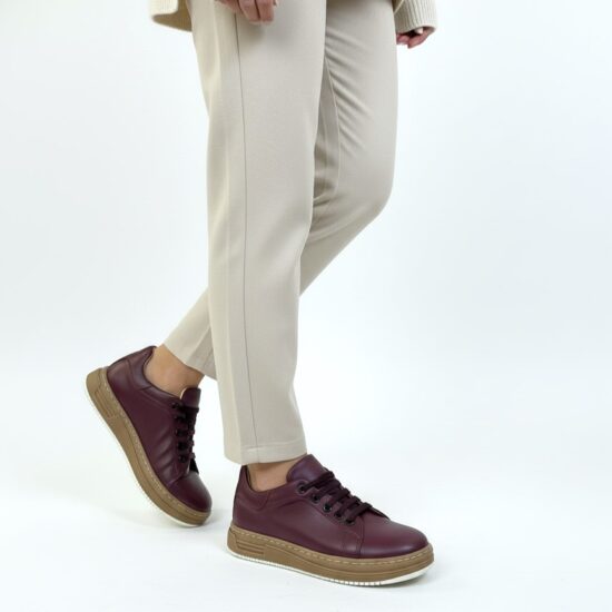 Zapatillas cómodas de piel para mujer burdeos | TUASOLEA