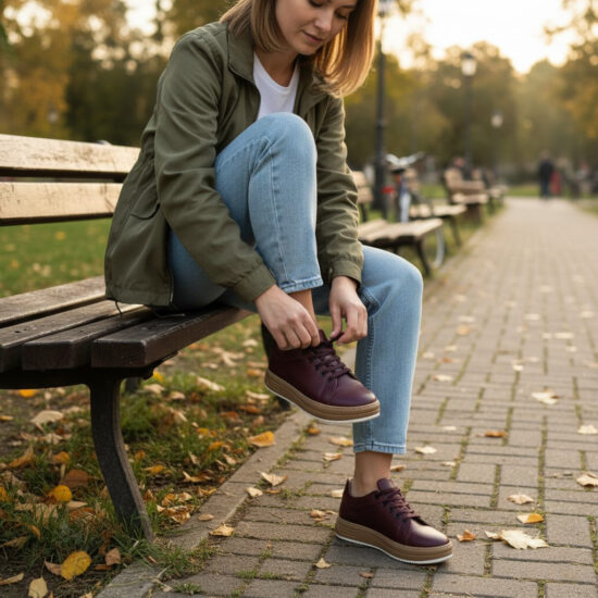Zapatillas cómodas de piel para mujer burdeos | TUASOLEA