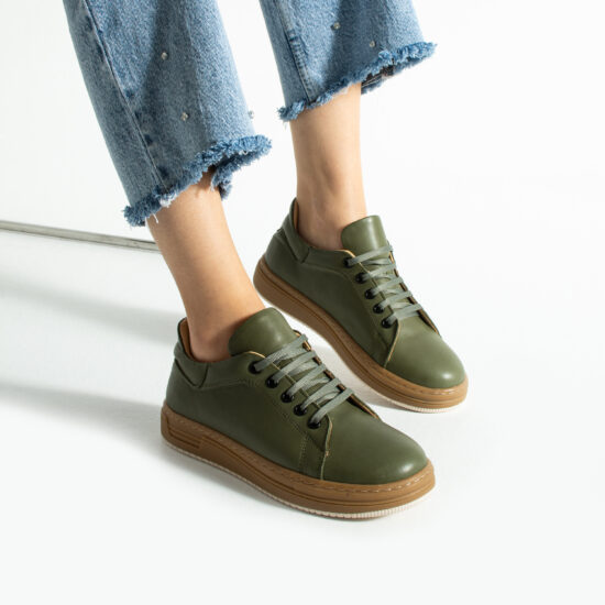 Zapatillas cómodas de piel para mujer verde oscuro
