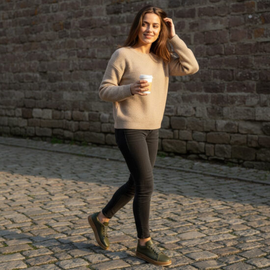 Zapatillas cómodas de piel para mujer verde oscuro | TUASOLEA