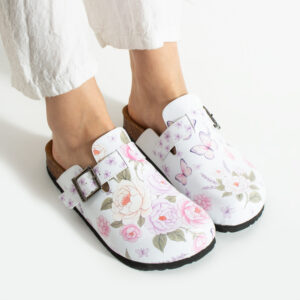 Zuecos planos estampados con hebilla Zuecos de mujer Estampados
