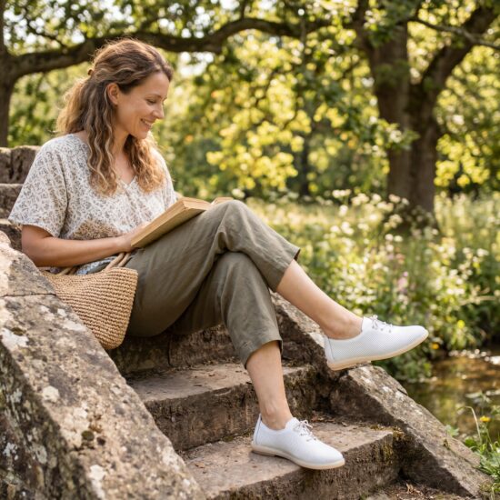 Zapatos cómodos blancos de piel para mujer con memory foam - Бял