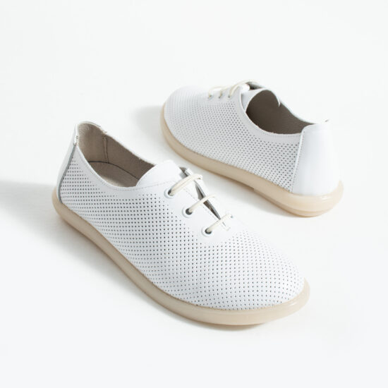 Zapatos cómodos blancos de piel para mujer con memory foam - vista lateral