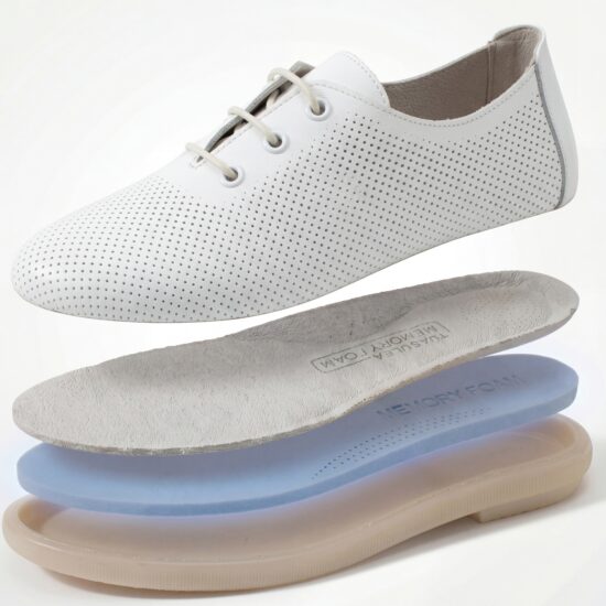 Zapatos cómodos blancos de piel para mujer con memory foam - vista superior