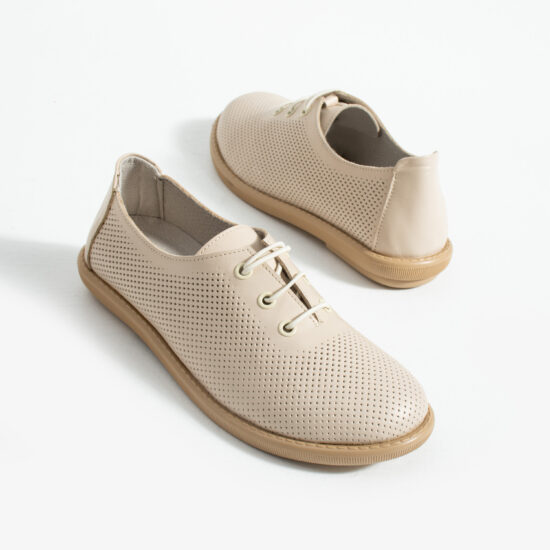 Zapatos cómodos beige de piel para mujer con memory foam - vista lateral