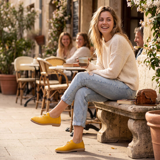 Zapatos cómodos amarillos de piel para mujer con memory foam - Жълт