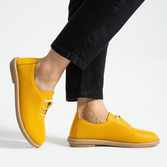 Zapatos cómodos amarillos de piel para mujer con memory foam - Естествена кожа