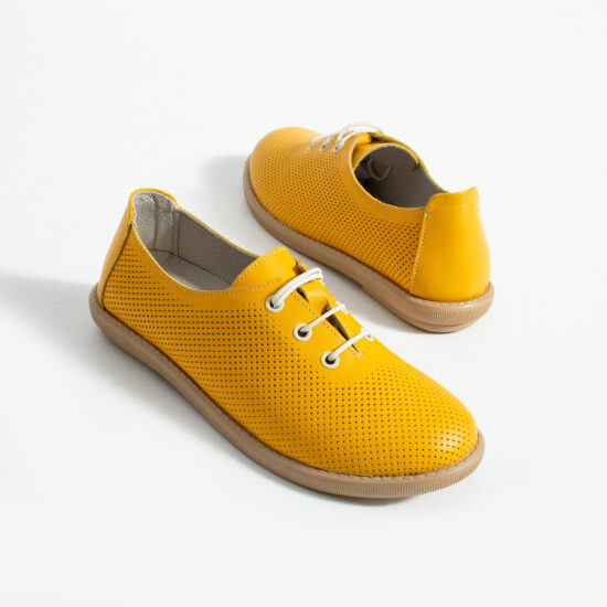 Zapatos cómodos amarillos de piel para mujer con memory foam - vista lateral