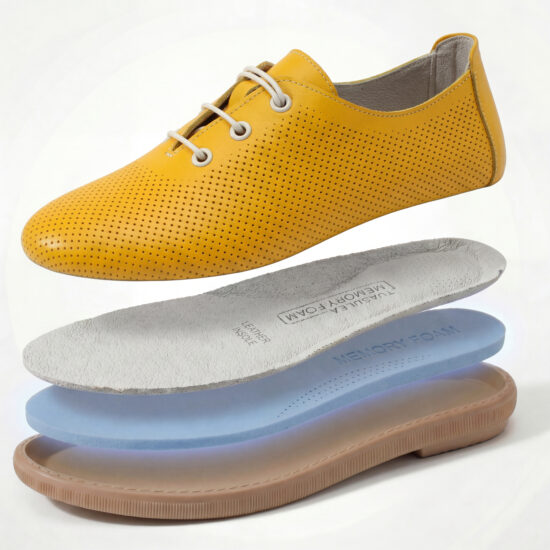 Zapatos cómodos amarillos de piel para mujer con memory foam - detalle