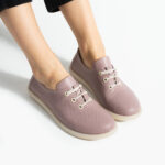 Zapatos cómodos rosa de piel para mujer con memory foam