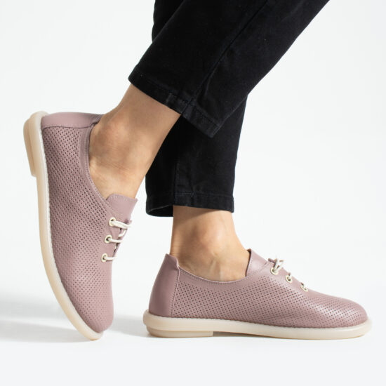 Zapatos cómodos rosa de piel para mujer con memory foam - Естествена кожа