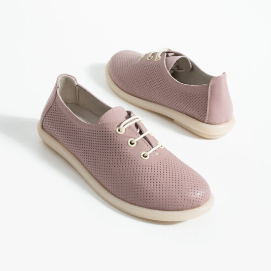 Zapatos cómodos rosa de piel para mujer con memory foam - vista lateral