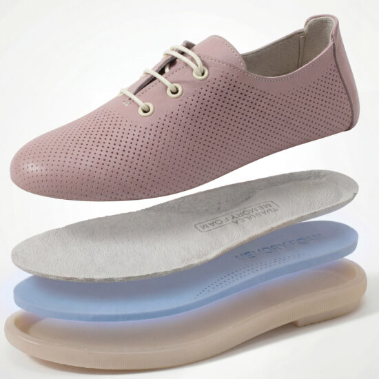 Zapatos cómodos rosa de piel para mujer con memory foam - vista superior