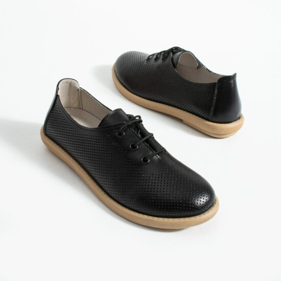 Zapatos cómodos negros de piel para mujer con memory foam - vista lateral