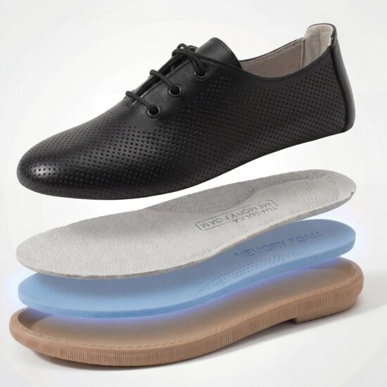 Zapatos cómodos negros de piel para mujer con memory foam - vista superior