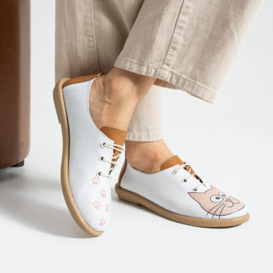 Zapatos cómodos con diseño de gato en piel para mujer con memory foam - Естествена кожа
