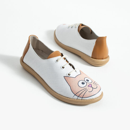 Zapatos cómodos con diseño de gato en piel para mujer con memory foam - vista lateral
