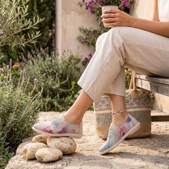 Zapatos cómodos de piel beige para mujer con memory foam - Бежов Цветен