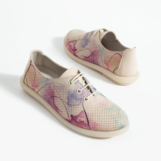 Zapatos cómodos de piel beige para mujer con memory foam - vista lateral