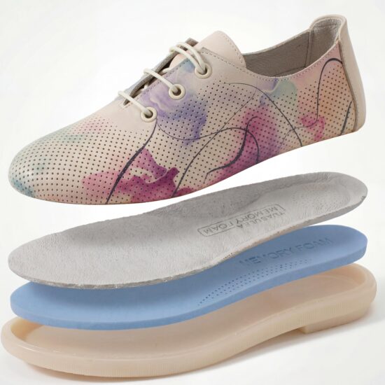 Zapatos cómodos de piel beige para mujer con memory foam - vista superior