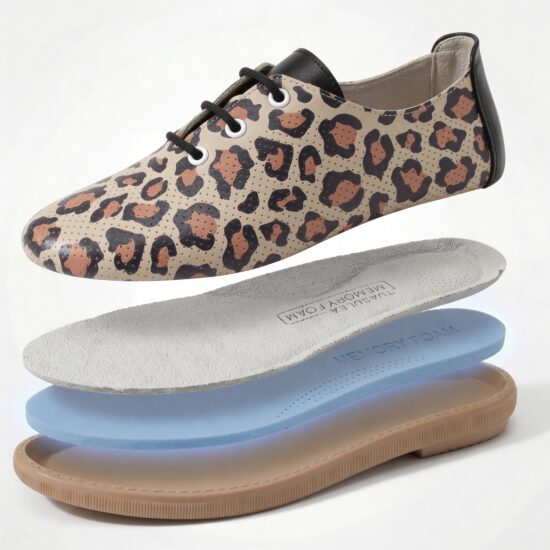 Zapatos cómodos de piel para mujer leopardados con memory foam - vista superior