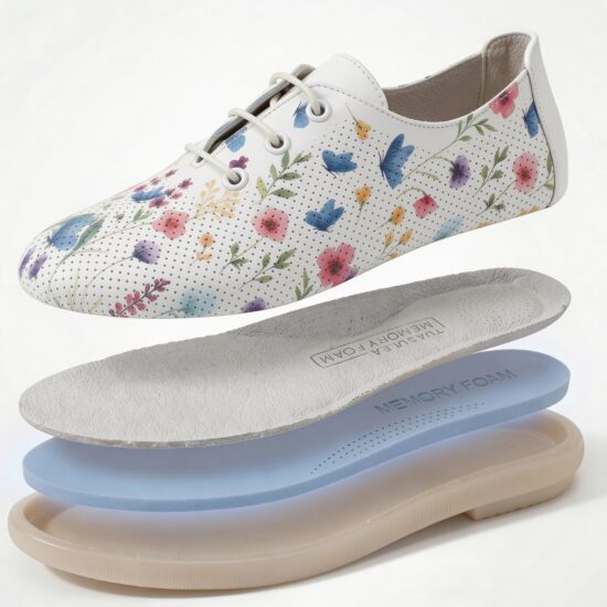 Zapatos cómodos de piel para mujer con memory foam - estampado floral - vista superior