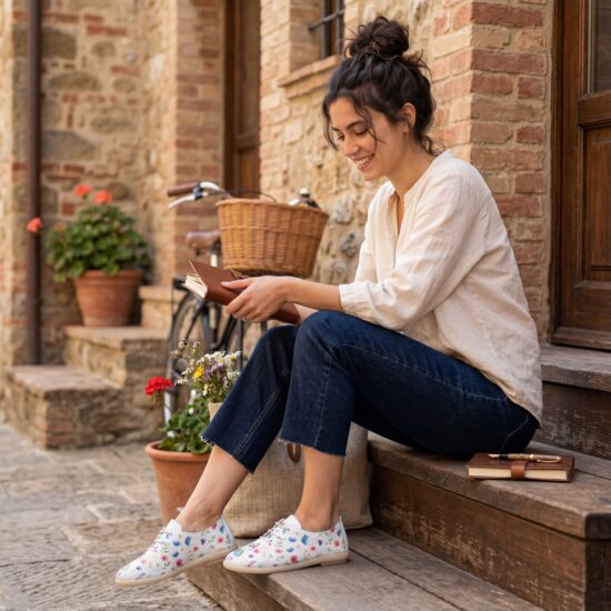 Zapatos cómodos de piel para mujer con memory foam - estampado floral - detalle