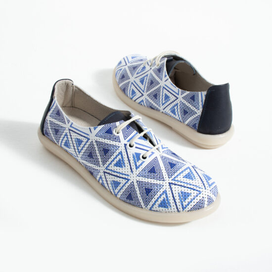 Zapatos cómodos de piel para mujer con memory foam – blanco y azul - vista lateral