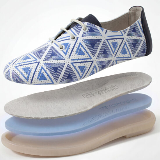 Zapatos cómodos de piel para mujer con memory foam – blanco y azul - vista superior