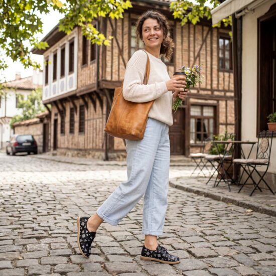 Zapatos cómodos de piel negros para mujer con memory foam - Черен