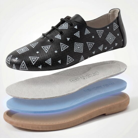 Zapatos cómodos de piel negros para mujer con memory foam - vista superior