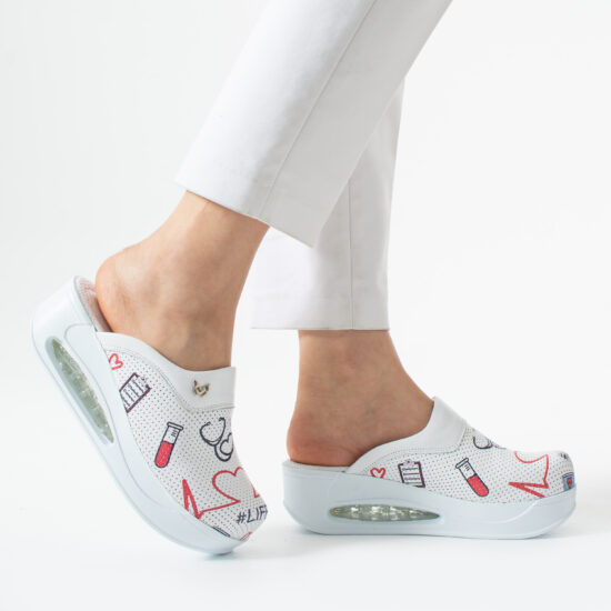 Zuecos sanitarios de piel para mujer con plataforma - estampado Pulse — 2