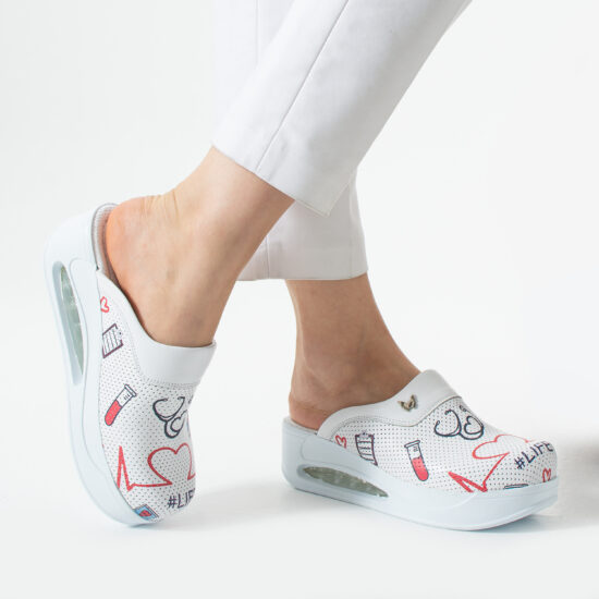Zuecos sanitarios de piel para mujer con plataforma - estampado Pulse — 3
