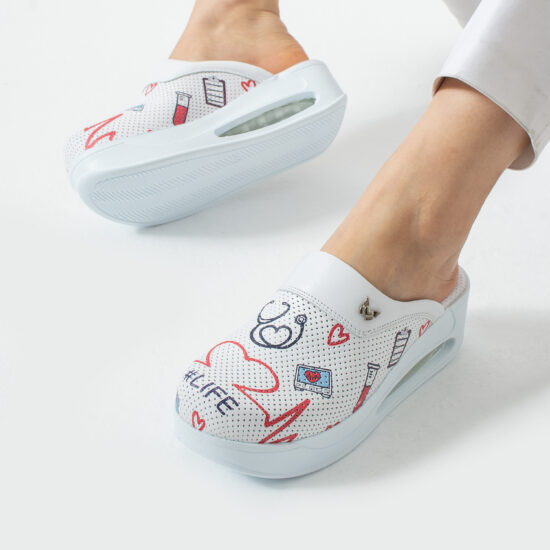 Zuecos sanitarios de piel para mujer con plataforma - estampado Pulse — 4