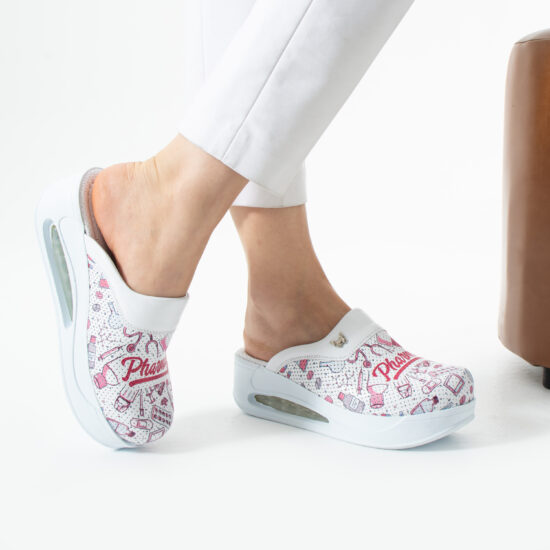 Zuecos sanitarios de piel para mujer con plataforma - estampado Pharmacy — 2